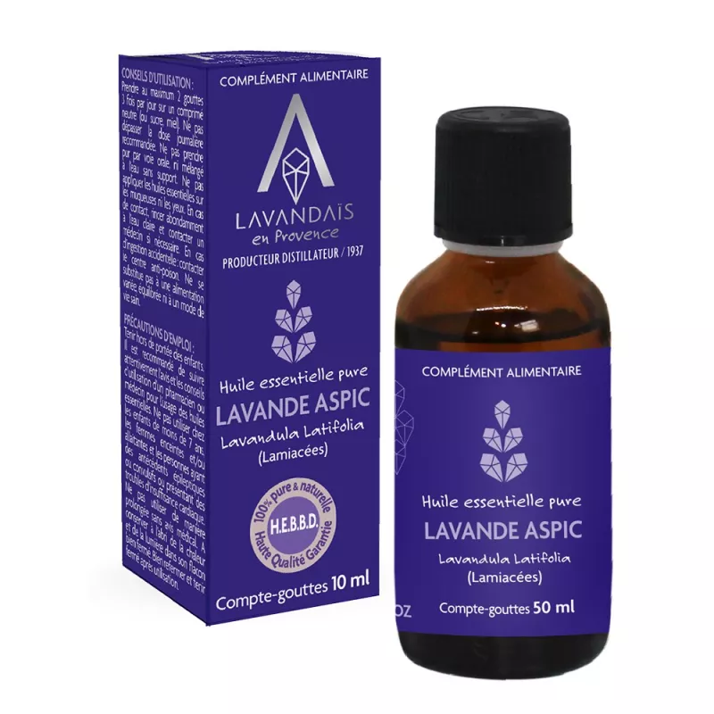 Huile Essentielle de Lavande Aspic - Compte-gouttes 50 ml