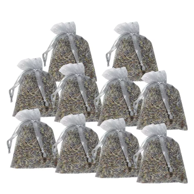 Lot de 10 minis sachets de Lavande - Organza Argenté