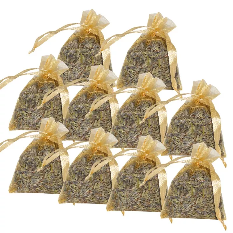 Lot de 10 minis sachets de Lavande - Organza Or Lot de 10 minis sachets de Lavande - Organza Or