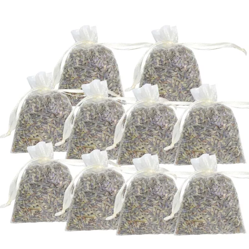 Lot de 10 minis sachets de Lavande - Organza Ecru Lot de 10 minis sachets de Lavande - Organza Ecru