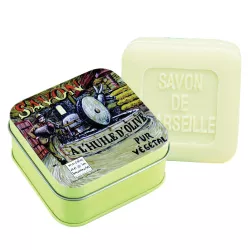 Black Olive Soap 100g–Vintage Tin with Olive Mill Design| Made in Fra