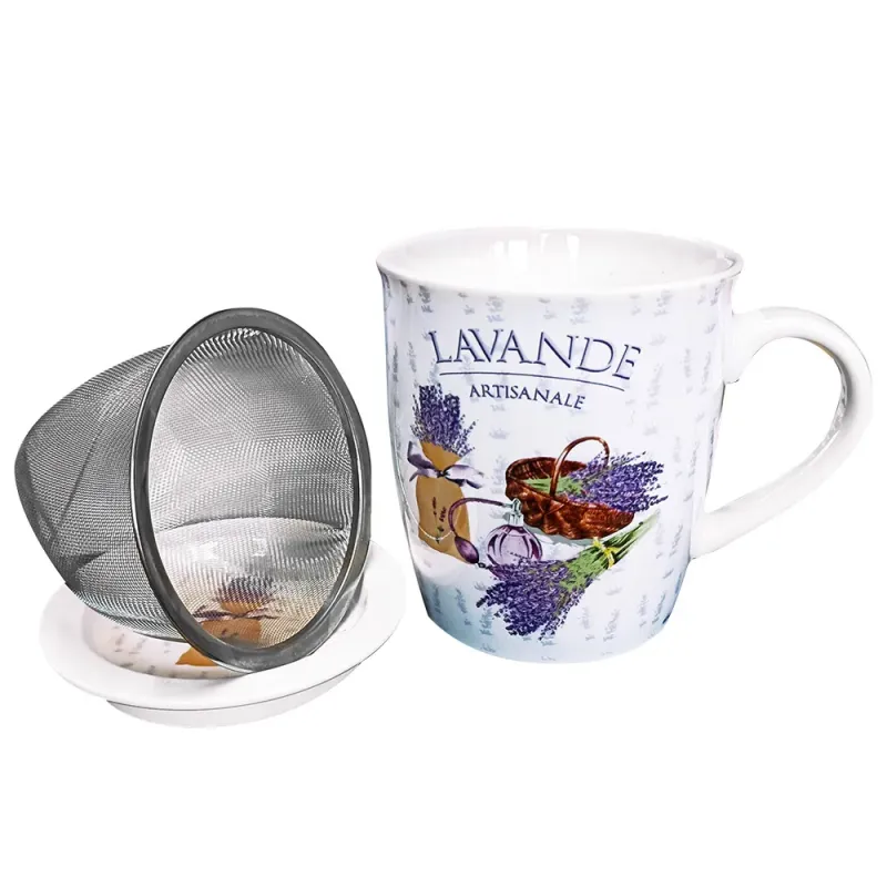 Jolie tasse à thé Lavande avec infuseur et soucoupe | Le Lavandioù