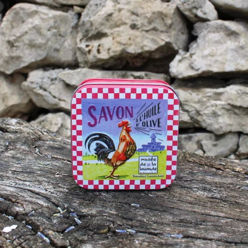 Savon carré Verveine avec Boîte en métal Coq | Boutique