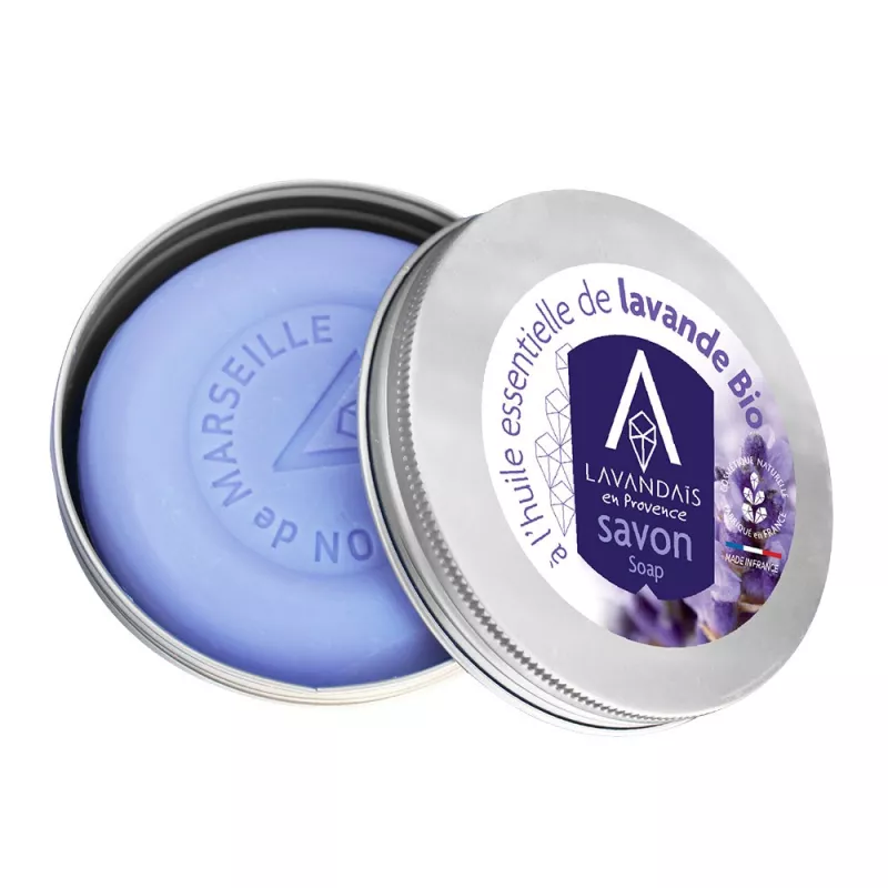 Savon rond à la lavande et boîte métal Savon rond à la lavande et boîte métal