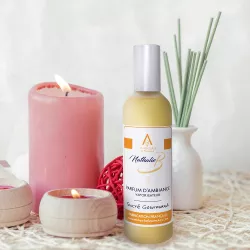 Parfum ambiance senteur sucré gourmand sur fond maison