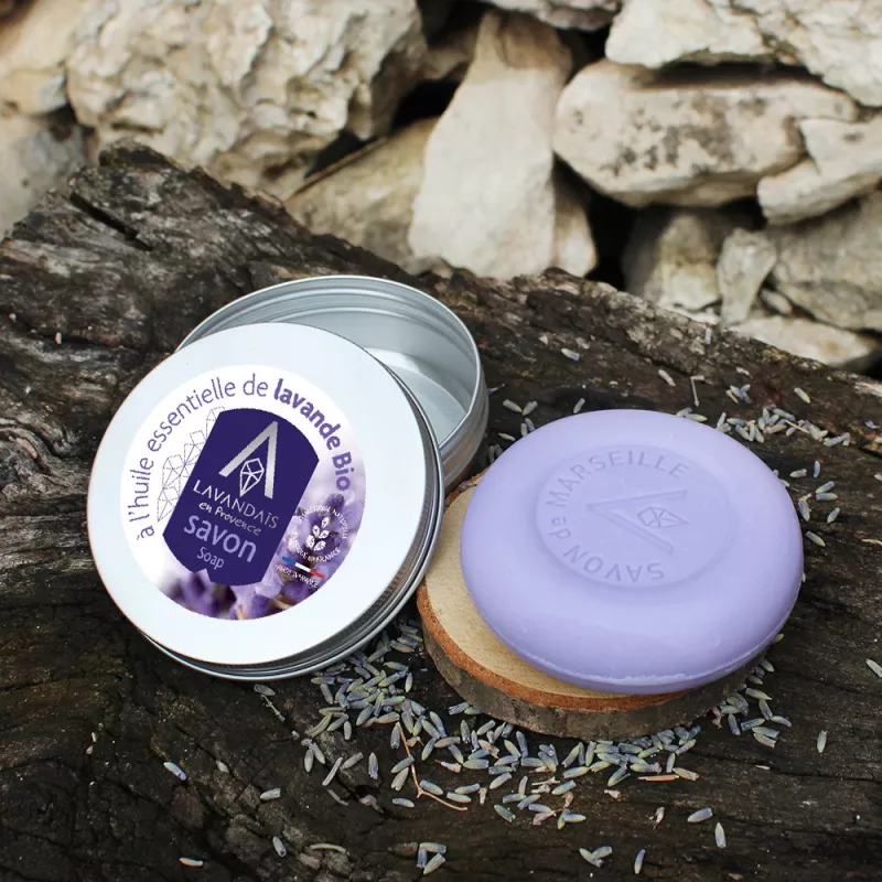 Round Lavender Marseille Soap in a Metal Box | Shop
