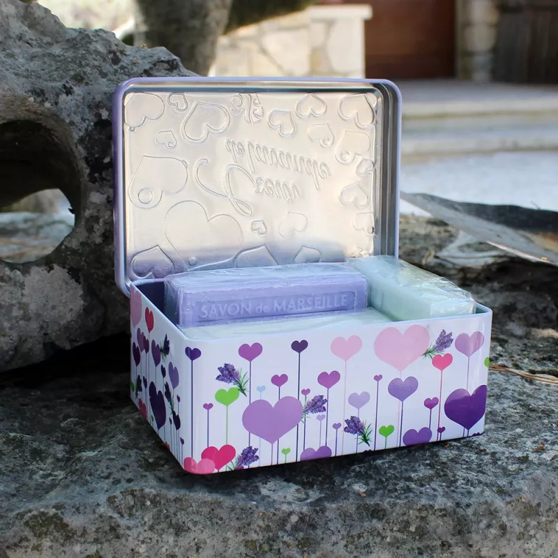 Grande boîte vide à savon - Décor Coeur de Lavande