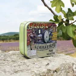 Black Olive Soap 100g–Vintage Tin with Olive Mill Design| Made in Fra