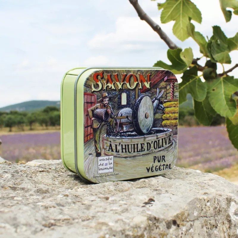 Savon Olive Noire 100g – Boîte métal rétro décor moulin | Made in Fra