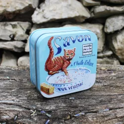 Cotton Flower Soap and Metal Tin with Ginger Cat Design | Soap Shop