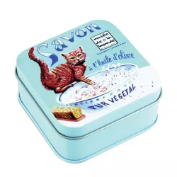 savon fleurs de coton et boîte chat roux