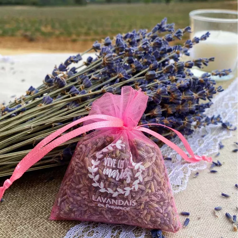 10 Sachets Mariage Invités – Lavandin & « Vive les Mariés » – Rose