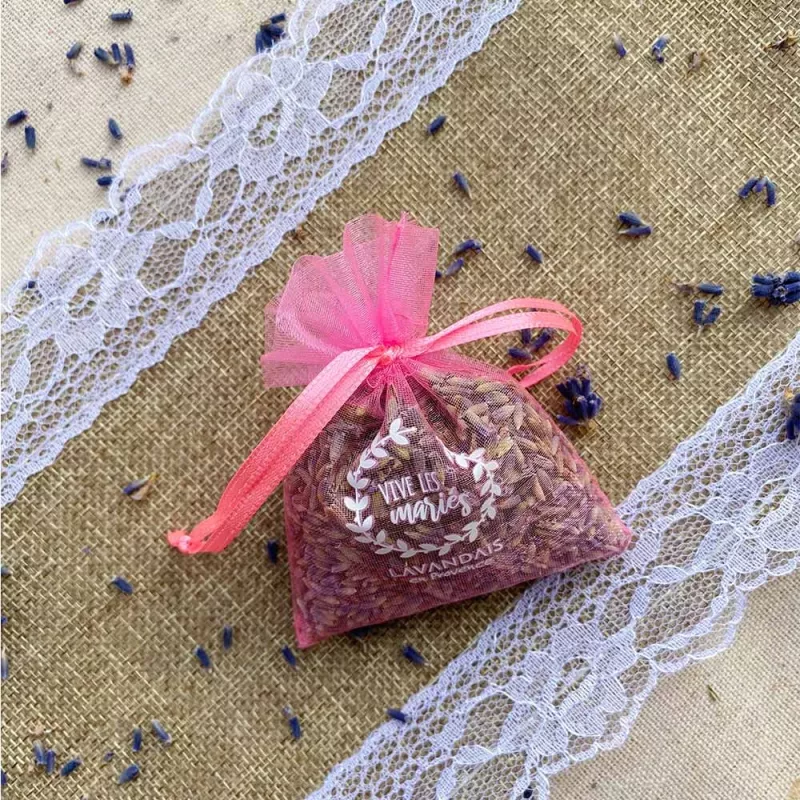 10 Wedding Guest Sachets – Lavandin & "Vive les Mariés" – Pink